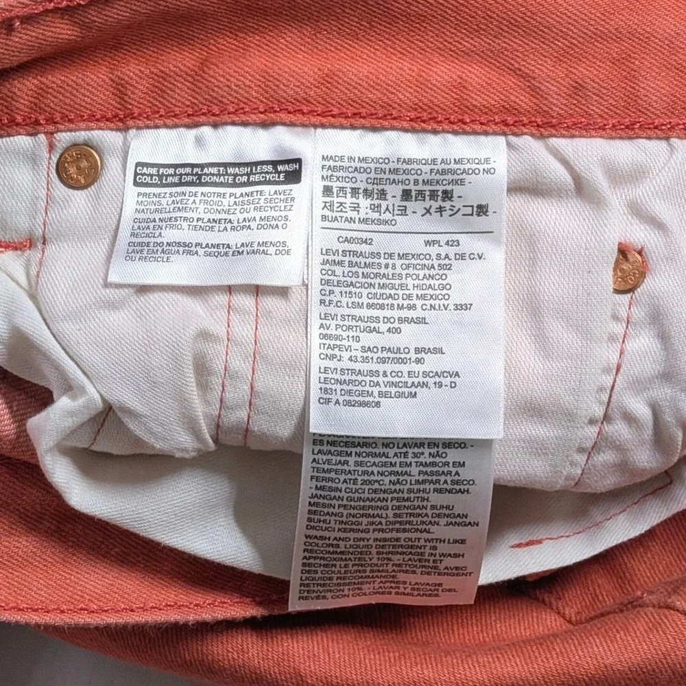 Levi's 501 Original Fit Straight Leg Salmon Orange Jeans Mens 40x32